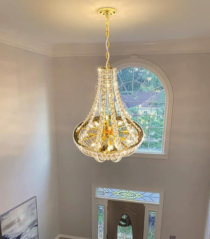 Luxury Large Empire Chandelier High Ceiling Crystal Chandeliers for Foyer Gold Light Fixture for Staircase Living Room E12 Bulbs Required