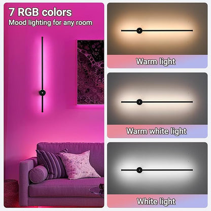 31.5 inch Battery Operated Wall Sconce Set Of 2, 10000mAh Rechargeable Wall Light With Remote Control, RGB Dimmable Wireless Sconces Wall Decor For Bedroom Living room Hallway, 360°Rotate, Black