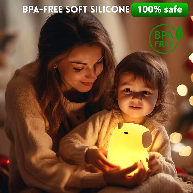 Capybara Night Light, Capybara Gifts for Kid Friend, Animal Squishy Silicone Nursery Lamp with Timer Dimmable, Rechargeable Bedroom Bedside Decor Birthday Graduation Xmas Present for Boy Girl