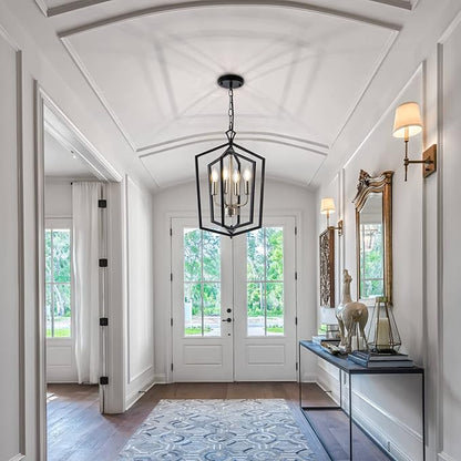 Lanhall 4-Light Dining Room Light Fixture Over Table Black Farmhouse Chandelier Metal Modern Pendant Light for Kitchen Island Dining Room Living Room Foyer Entryway-Brushed Nickel