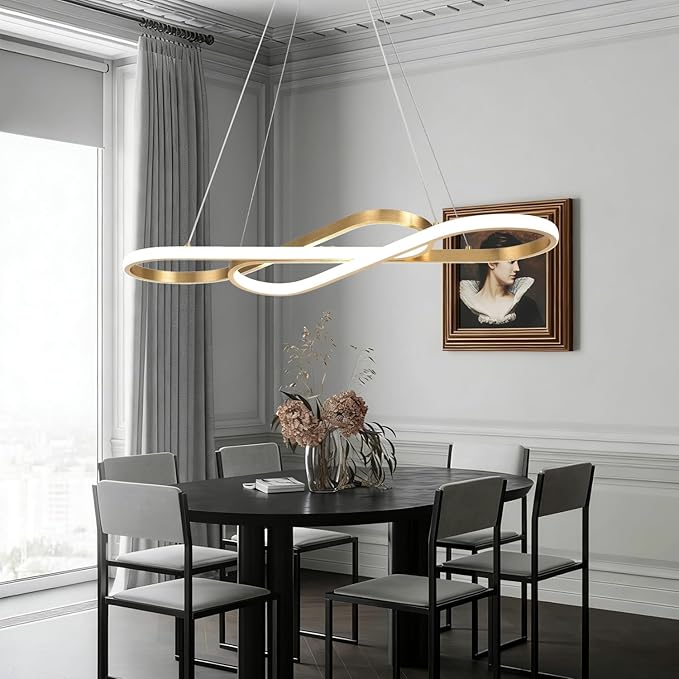 Dimmable Pendant Light for Kitchen Island Lighting,29.53" Modern LED Chandelier, LED Pendant Light with Adjustable Height, Gold Modern Kitchen Chandeliers for Kitchen Island, Dining Room with Remote