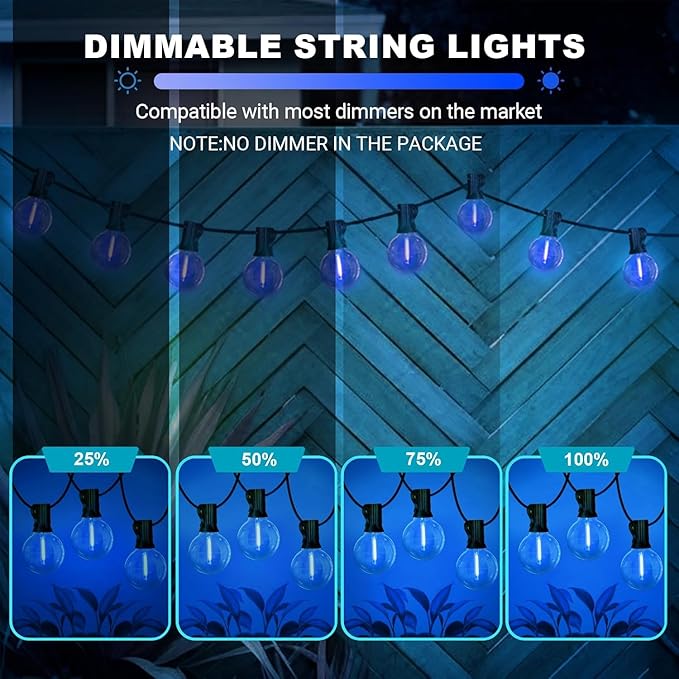LAMPHOME LED Outdoor String Lights, 4 Pack 26FT Patio Lights with 12+1 Edison Shatterproof Bulbs(1 Spare), UL Waterproof Connectable Dimmable Outside Lights for Hanukkah, Backyard Porch Decor, Blue
