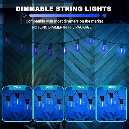LAMPHOME LED Outdoor String Lights, 4 Pack 26FT Patio Lights with 12+1 Edison Shatterproof Bulbs(1 Spare), UL Waterproof Connectable Dimmable Outside Lights for Hanukkah, Backyard Porch Decor, Blue
