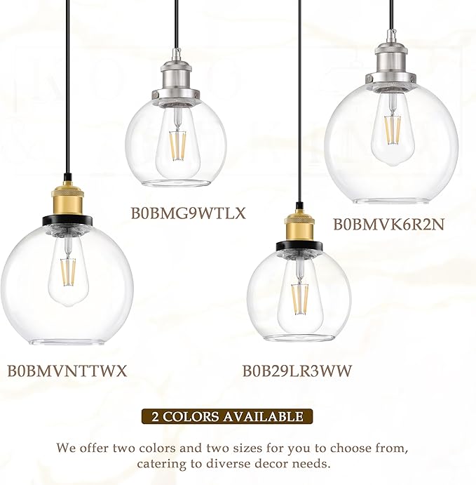 Bagood 6 inch Mini Hanging Pendant Light Contemporary Globe Pendant Lights Kitchen Island Clear Glass with Black Gold Finish Adjustable Hanging Light Fixture for Kitchen Island (Bulb Included)