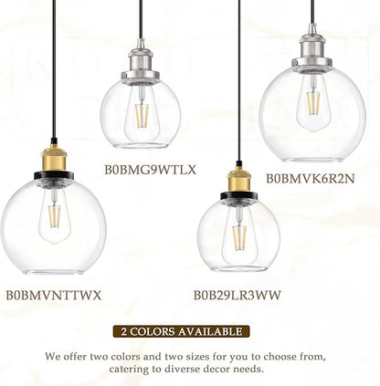Bagood 6 inch Mini Hanging Pendant Light Contemporary Globe Pendant Lights Kitchen Island Clear Glass with Black Gold Finish Adjustable Hanging Light Fixture for Kitchen Island (Bulb Included)