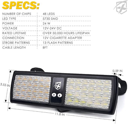 Xprite Amber Green 48LED Visor Strobe Flashing Lights Interior Windshield Sunshield Emergency Warning Lights for Police Volunteer Firefighter Vehicles Trucks