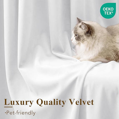 StangH White Velvet Curtains 108 inches Long, Luxury Back Tab Privacy Protect Window Drapes for Living Room Sliding Door/Patio/Laundry, W52 x L108, 2 Panels