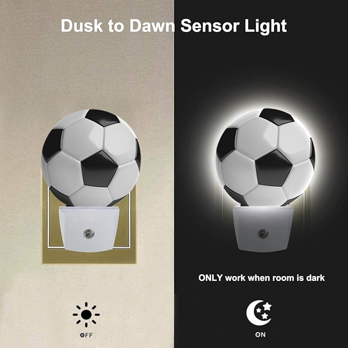 EKOBLA Soccer Ball Plug-in Night Light, Black & White Sports Design LED Nightlight with Dusk to Dawn Sensor for Boys Room, Man Cave, Bedroom & Bathroom