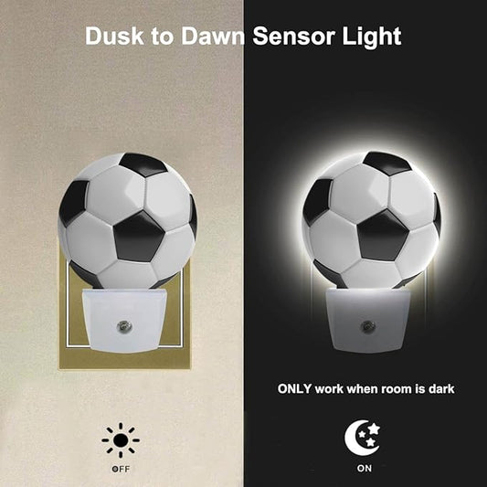 EKOBLA Soccer Ball Plug-in Night Light, Black & White Sports Design LED Nightlight with Dusk to Dawn Sensor for Boys Room, Man Cave, Bedroom & Bathroom