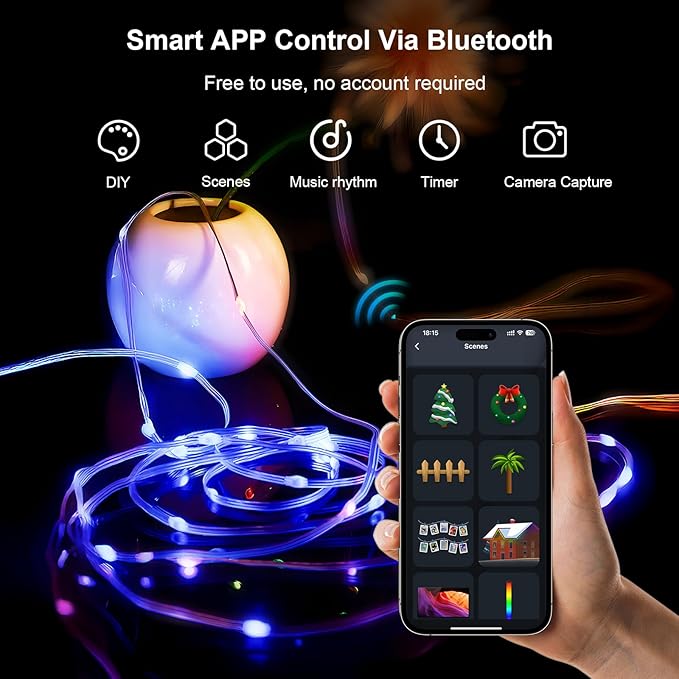 Super RGB Smart Fairy String Lights, 33Ft Usb DIY Twinkle Lights w/Remote & App Controlled, music sync,12 Modes, Multicolor & Warm White for Bedroom, Christmas, Parties,Wedding,Centerpiece, Decoration
