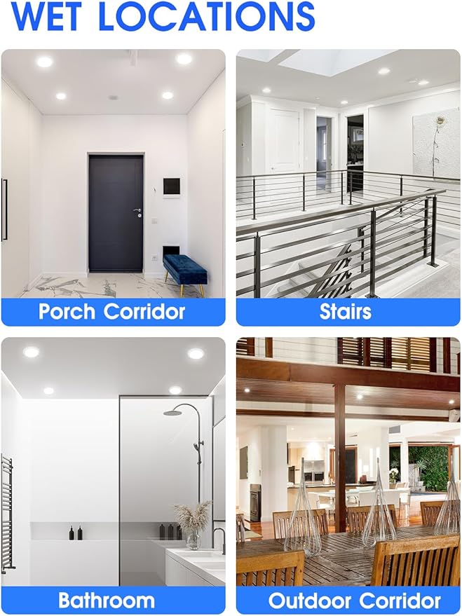 6 Pack 6 Inch LED Disk Light, Dimmable Flush Mount Ceiling Lights, Daylight 5000K, 15W 1100LM, CRI 90+, Low Profile Surface Mount Ceiling Disc Light, Wet Rated, Installs into Junction Box, ETL & FCC