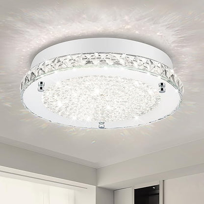 Crystal Ceiling Light 13 Inch Flush Mount Ceiling Light Fixture 4000K Dimmable Chandelier Modern Ceiling Lamp for Bedroom Bathroom Kitchen Island