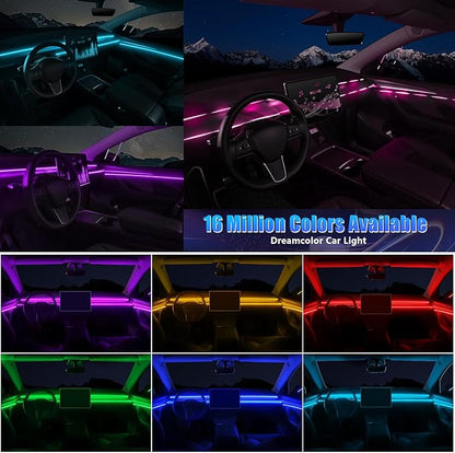 Acrylic Interior Car LED Strip Light with APP, RGB 6 in 1 with 175 inches 600 LEDs Fiber Optic Ambient Lighting Kits, 16 Million Colors Sound Active Function Car Neon LED Strip for Car