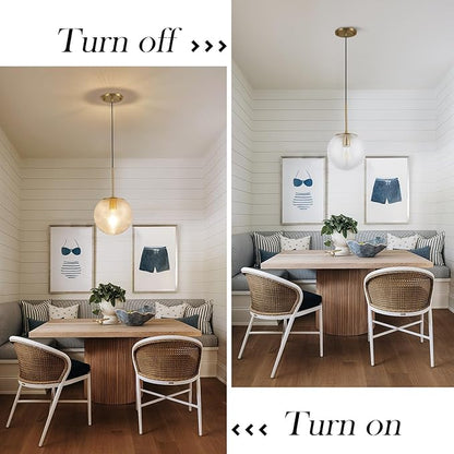 Clear Glass Pendant Light, Mid Century Modern Globe Hanging Lights with Height Adjustable, Brass Gold Single Pendant Lighting for Kitchen Island, Hallway, Dining Room, Living Room (1 Pack)
