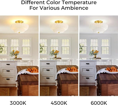 Semi Flush Mount Ceiling Light Fixture Vinatge Gold Ceiling Lights Mid Century Modern Milk White Glass Close to Ceiling Lighting Fixtures for Bedroom Hallway Foyer Bathroom Kitchen Laundry Room