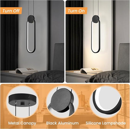 Modern Pendant Lights 2 Pack, Black LED Pendant Light 3000K Dimmable, Adjustable Height Oval Pendant Light Fixtures for Kitchen Island Bedroom Bathroom