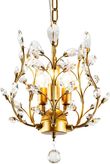 Garwarm 3-Light Crystal Chandeliers,Ceiling Lights,Crystal Pendant Lighting,Ceiling Light Fixtures for Living Room Dining Room Bedroom Restaurant Porch(Gold)
