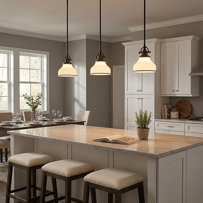 Quoizel Grant 8" Mini Pendant Light, Palladian Bronze with Opal Etched Glass, 13"–48" Adjustable Height for Kitchen Island or Bar