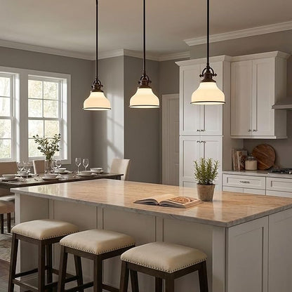 Quoizel Grant 8" Mini Pendant Light, Palladian Bronze with Opal Etched Glass, 13"–48" Adjustable Height for Kitchen Island or Bar