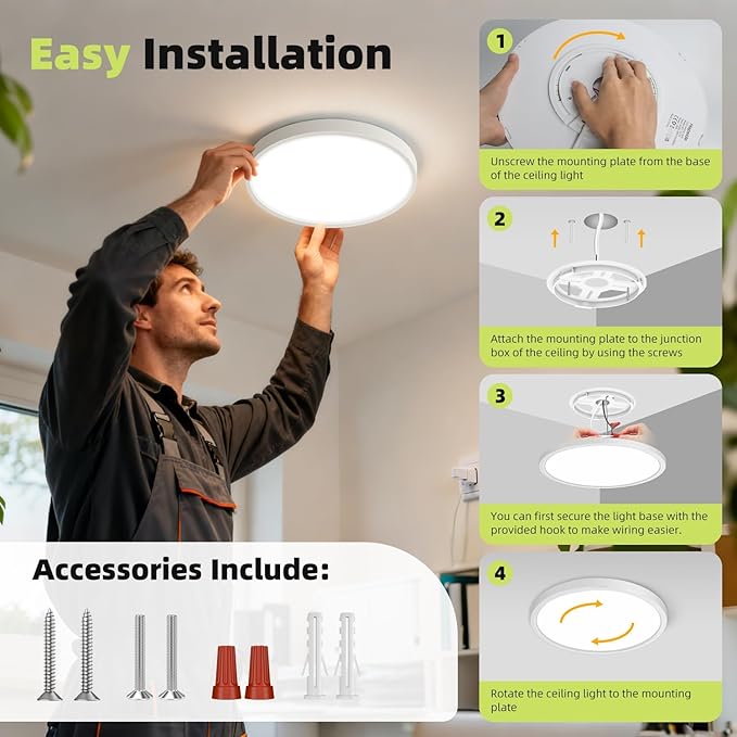 hepside 1PACK Flush Mount LED Ceiling Light Fixture 5CCT 9Inch 18W & 200W Equivalent Closet Light Fixture,Small Round Slim Surface Ceiling Lamp for Hallway,Bathroom,Bedroom,Kitchen,Interior