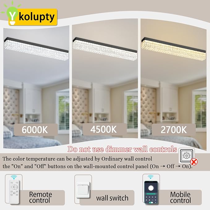 ykolupty L 40" Modern Rectangle Chandelier Black Rectangular Flush Mount Chandelier Crystal Ceiling Light Fixture for Dining Living Room Kitchen Island