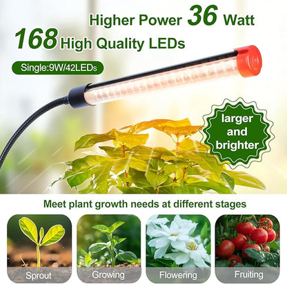 4Head Strong Clip Grow Lights for Indoor Plants, Seed Starting, Bonsai, 4/8/12/16/20H Timer, 36 Watt Power Draw, NO Need Adapter, Bright and Big Coverage, Best Gift for Plants Lover