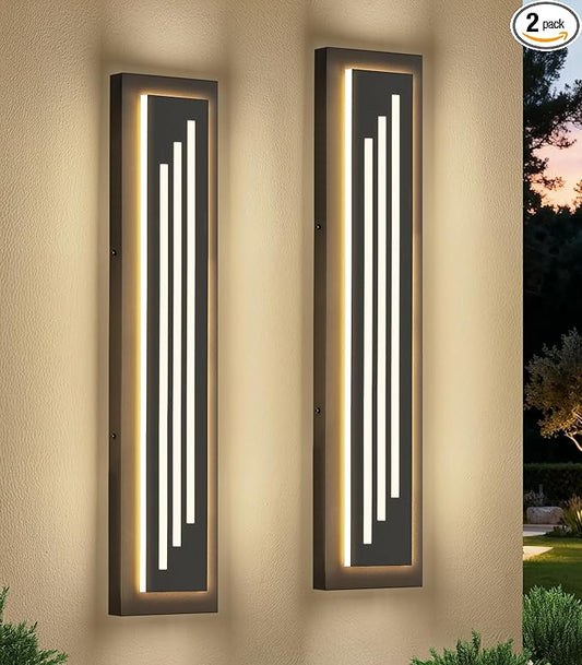 tewei 23.6'' Outdoor Wall Lights Modern Black LED Outdoor Wall Sconce, Large Long Exterior Lighting Fixtures, 3000K Waterproof Front Porch Lights Outside Lights for House, Garage, Indoor, 2 Pack