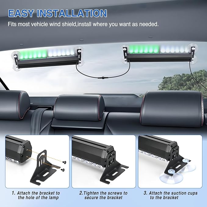 Nilight 24LED Emergency Strobe Traffic Advisor Light Bar 2 in 1 Green White Dash Warning Safety Flashing Lights Front/Rear Windshield Construction Lights for Trucks Cars Plow Police Vehicles