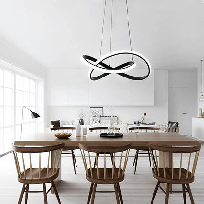 MAYNA Modern LED Pendant Light with Remote Control, 3-Color Dimmable Contemporary LED Chandelier with Irregular Ring Lights, Modern Chandeliers for Dining Room Kitchen, Black 25.6 inch