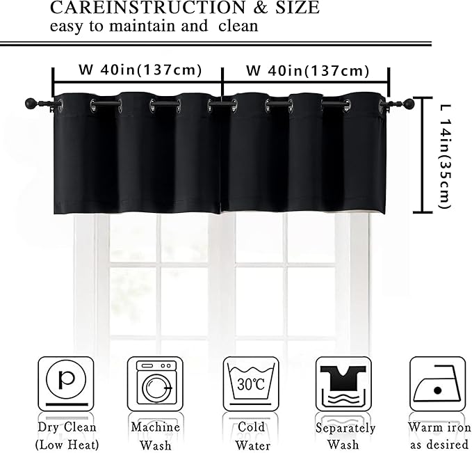 Simplebrand Halloween Black Window Valance for Kitchen 14 Inches Long 2 Panels Set, Blackout Valance Curtains for Living Room, Grommet Short Privacy Kitchen Curtains for Bedroom Kids Room, 40" Wx14 L