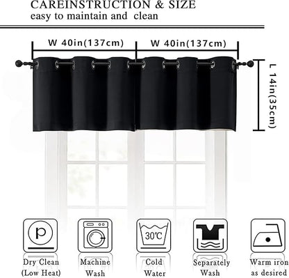 Simplebrand Halloween Black Window Valance for Kitchen 14 Inches Long 2 Panels Set, Blackout Valance Curtains for Living Room, Grommet Short Privacy Kitchen Curtains for Bedroom Kids Room, 40" Wx14 L