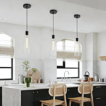 Modern Glass Pendant Lights Kitchen Island, Dimmable Black Pendant Light Fixtures 1 Pack, Adjustable Farmhouse Hanging Light Fixture with Clear Glass Shades for Hallway Dining Room