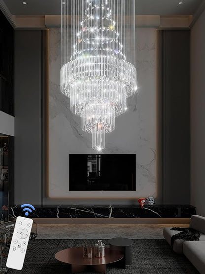Flashing God D32''XH100'' Modern Large Chandelier for High Ceiling Raindrop Crystal Chandelier High Ceiling Pendant Light Fixture for Hallway Living Room Gold Stairwell Chandeliers
