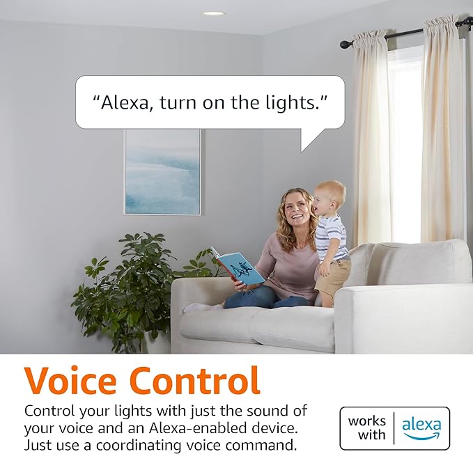 Amazon Basics Smart BR30 LED Light Bulbs, Color Changing, 9W (60W Equivalent), 800LM, Energy Efficient, Voice Control, Works with Alexa Only, 2.4 GHz Wi-Fi, No Hub Required, 8-Pack