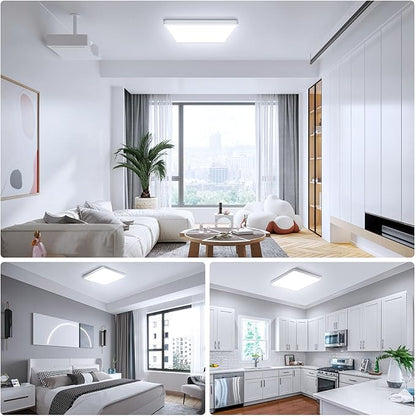 LightingWill 12Inch 24W Square LED Ceiling Light Fixtures, Flush Mount, Modern, White, 6000K Cold White, 3200LM, Kitchen, Bathroom, Bedroom