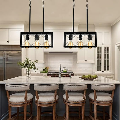 KEESFU Black Farmhouse Kitchen Island Lighting, 3 Lights Pendant Lighting Fixtures, Adjustable Height, Industrial Dining Room Light for Living Room Foyer Dining Table Over Sink.