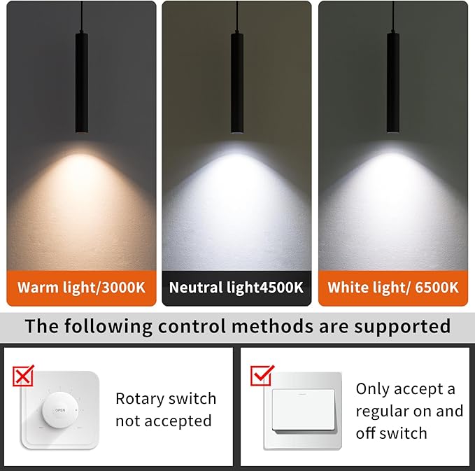 2 Pack Mini Kitchen Island Pendant Light, LED Minimalist Ceiling Hanging Light, 3 Color 3000K/4500K/6500K, Adjustable Height, Black Modern Linear Lamp Lighting for Dining Room, Bedroom, Bar
