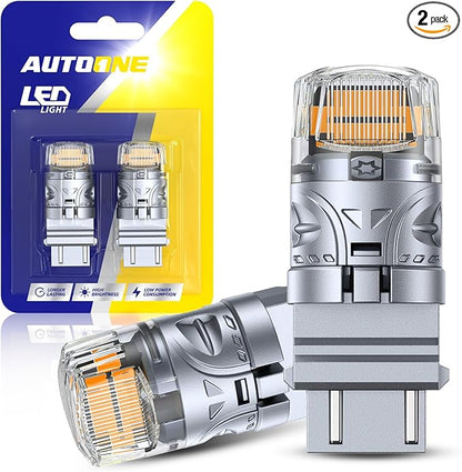 AUTOONE Upgraded 3157 LED Bulb Amber, Super Bright 3156 3056 3057 LED Replacement with Projector for Front Rear Turn Signal Light Blinker DRL Tail Brake Marker Parking Runing Lights, Pack of 2