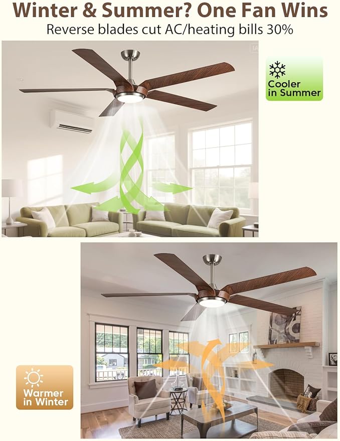 65" Gold Ceiling Fan with Light & Remote - Farmhouse Ceiling Fan with for Bedroom,High Airflow Quiet DC Motor 6-Speed Reversible Indoor/Outdoor