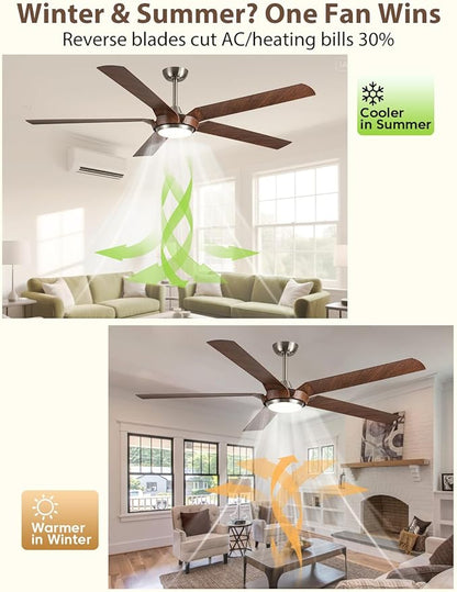 65" Gold Ceiling Fan with Light & Remote - Farmhouse Ceiling Fan with for Bedroom,High Airflow Quiet DC Motor 6-Speed Reversible Indoor/Outdoor