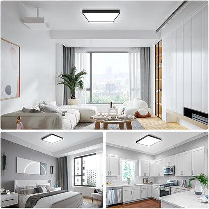 9Inch 18W Square LED Ceiling Light Fixtures Flush Mount, 5000K Daylight White LED Ceiling Lamp, Surface Mount Modern Ceiling Lights, Black Slim Flat Panel Lighting for Bedroom, Kitchen, Bathroom Etc