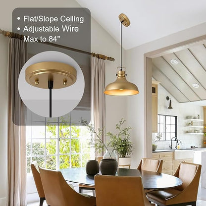 Gold Farmhouse Pendant Lights Matte Pendant Lighting for Kitchen Island Industrial Adjustable Height Vintage Dome Hanging Light Fixtures for Barn, Dining Room 3 Packs