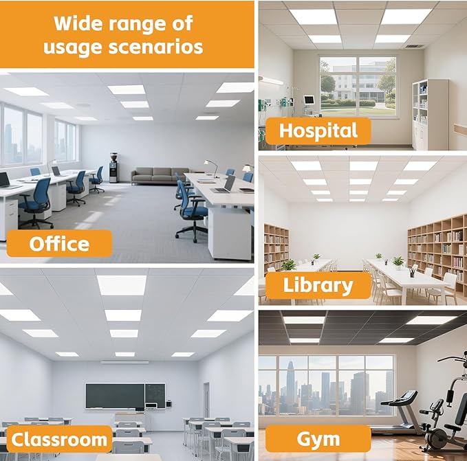 OKQ 2x2 LED Flat Panel Light Drop Ceiling Office Fixture,5 CCT 3000K-6500K Adjustable & 5 Wattage Selectable, 0-10V Dimmable, 2X2 LED Flush Mount Ceiling Light,ETL Listed 24 Pack