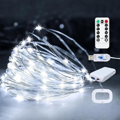 2Pack USB Plug in Fairy String Lights,16ft 50 LED Copper with Remote and Timer, 8 Modes Waterproof Twinkle String Lights Battery Powered for Bedroom Indoor Party Wedding Christmas Decoration
