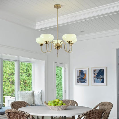 BOKT Green Vintage Chandelier 5-Light Mid Century Chandeliers Modern Sputnik Pendant Ceiling Light Fixture Adujstable Height Round Hanging Light Dining Room Ceiling Lights