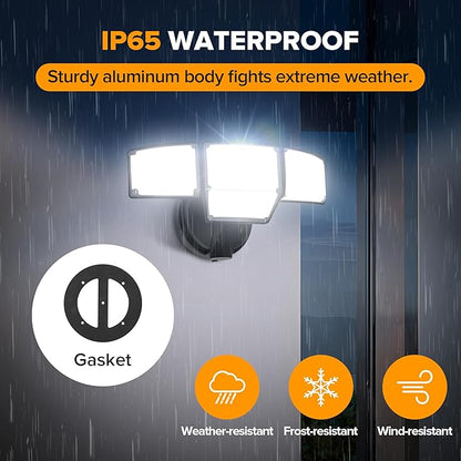 LUTEC 80W 9000LM Flood Lights Outdoor, Hardwired Switch Controlled LED Security Lights with 4 Heads, IP65 Waterproof, 5000K Daylight for Garage, Yard, Patio (Black)
