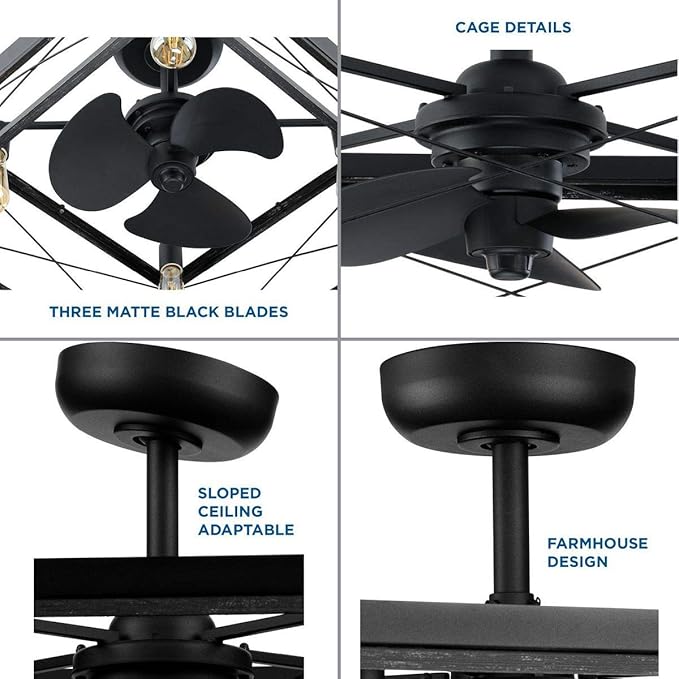 Progress Lighting Briarwood Collection 22-Inch 3-Blade AC Motor Farmhouse Ceiling Fan Matte Black, 17.00x22.00x22.00