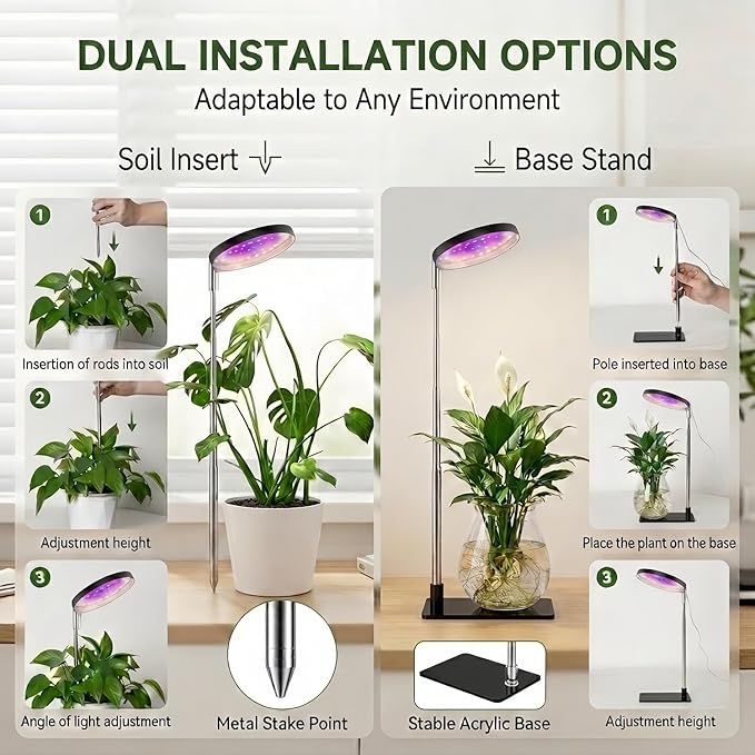 Indoor Plant Growth Lamp, Full-Spectrum 48-LED Indoor Plant Lamp, 3 Selectable Spectra, 3/9/12 Hours, 10 Brightness, Adjustable Height from 7 to 26 Inches