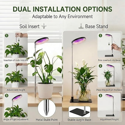 Indoor Plant Growth Lamp, Full-Spectrum 48-LED Indoor Plant Lamp, 3 Selectable Spectra, 3/9/12 Hours, 10 Brightness, Adjustable Height from 7 to 26 Inches