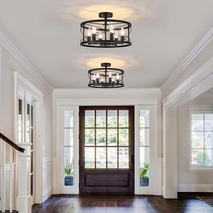 TOULMJ 6-Light Black Semi Flush Mount Ceiling Light, 16.53'' Modern Entryway Light Fixtures, Farmhouse Light Fixtures Flush Mount Chandelier for Kitchen Island Laundry Hallway Dining Room